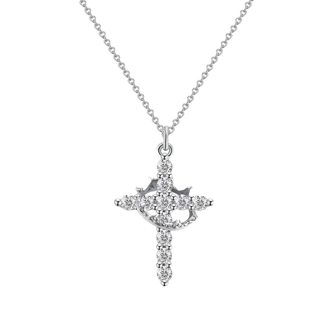 COLLAR CRUZ CORONA DE PLATA