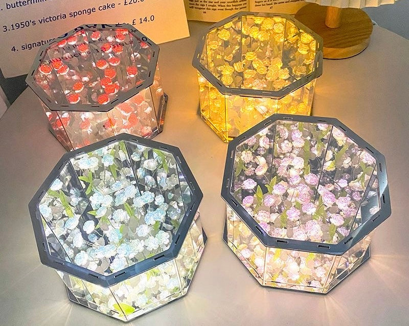 LAMPARA DE ROSA INFINITAS OCTAGONALES