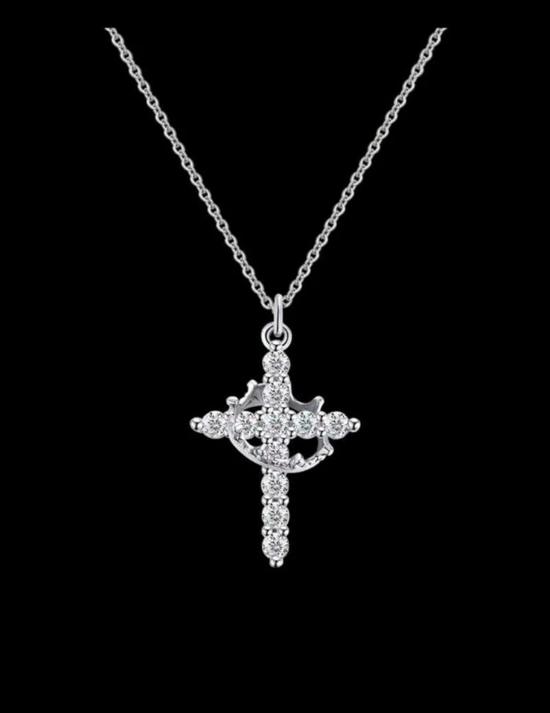 COLLAR CRUZ CORONA DE PLATA